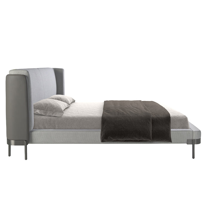 Letto in tessuto grigio chiaro e similpelle grigio scuro