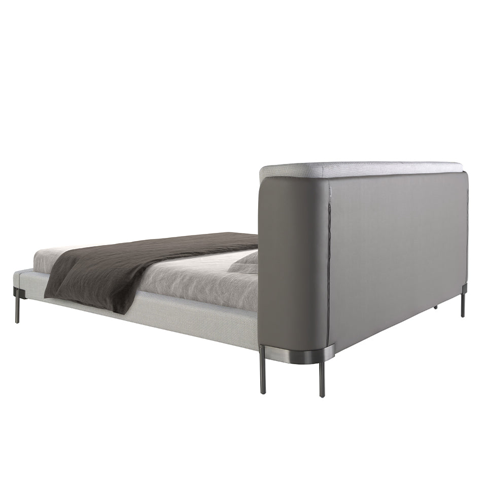 Letto in tessuto grigio chiaro e similpelle grigio scuro