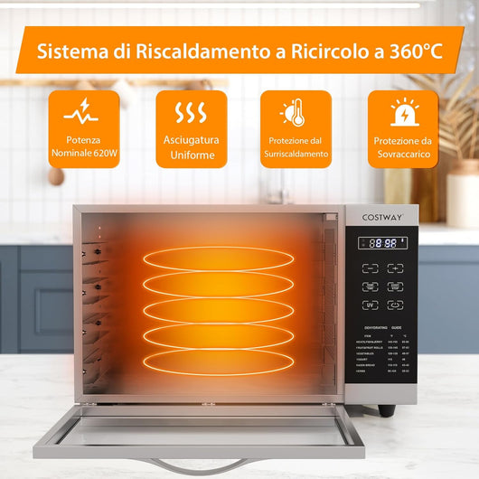 Disidratatore Alimentare con 8 Vassoi, Vassoi in Rete Rimovibili, 30-70°C, Timer 24H, Protezione Surriscaldamento e Sovraccarico, Essiccatore Elettrico per Frutta Carne e Verdure