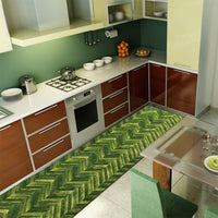 Tappeto Cucina Tessitura Piatta Effetto Parquet Antiscivolo Corridoio Bagno Verde 57x240 cm