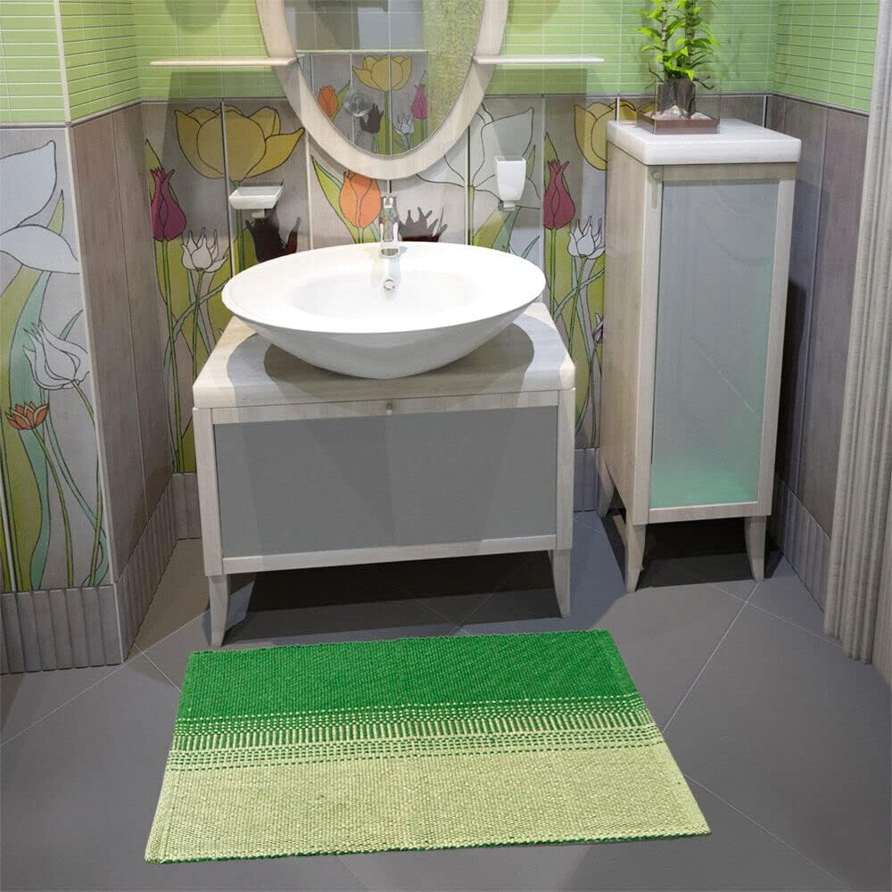 Tappeto Cucina Bagno Puro Cotone Assorbente Tessuto Intrecciato a Mano Verde 55x280 cm