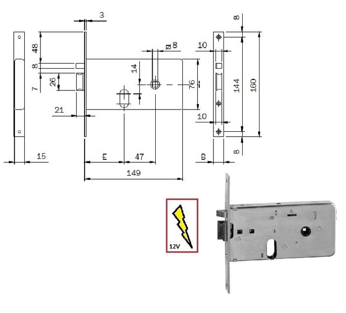 ISEO 5516010 SERRATURA ELETT.INF. X FASCIA FR.16 MM.60