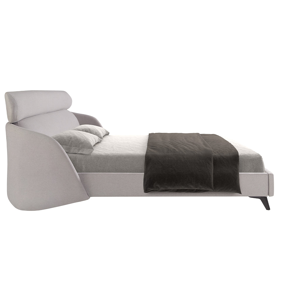 Letto in tessuto grigio chiaro con gambe nere