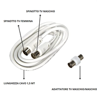 Cavo antenna tv bianco ecova spina e presa 1,5 mt