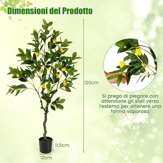 Albero di Limone Artificiale, Pianta di Limone Finto Alto 80/120/160 CM con Frutti di Limone, Vaso di Cemento, Pianta in Vaso con Fogliame, Manutenzione Gratuita (120 cm)