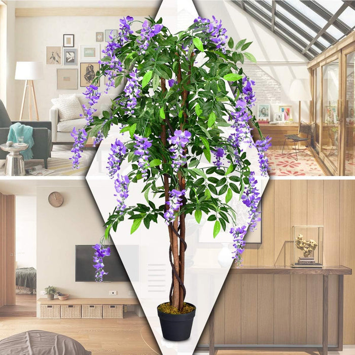 Albero Glicine Artificiale Fiori Pianta Decorativa in Vaso da Arredo Interno ed Esterno, Viola