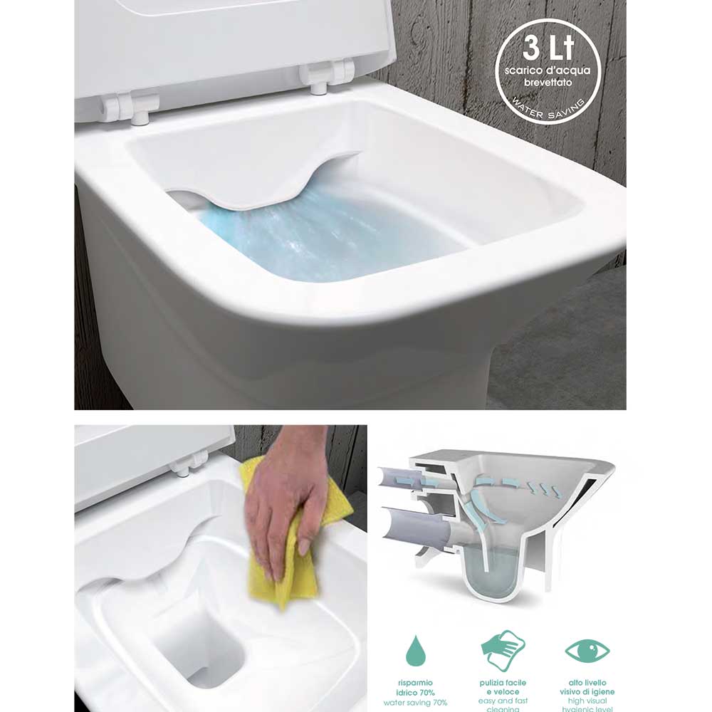 Sanitari sospesi senza brida Ceramica Azzurra Prua Easy Clean con sedile SoftClose