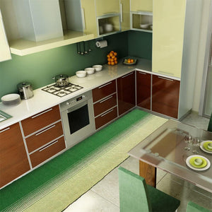 Tappeto Cucina Bagno Puro Cotone Assorbente Tessuto Intrecciato a Mano Verde 55x280 cm