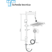 COLONNA DOCCIA IN ACCIAIO H.93cm +SOFFIONE RETTANGOLARE 30x21cm DOCCETTA 11x11cm E LACCIO FERIDRAS