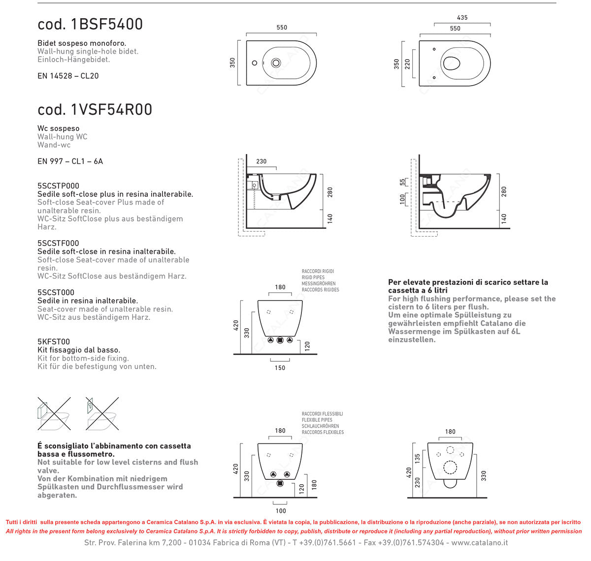 Sanitari Sospesi Ceramica Catalano Sfera 54 Senza Brida Newflush con sedile Soft Close Plus