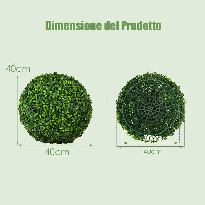 2 Sfere Artificiali da 40 CM, Piante Finte a Sfera Resistenti ai Raggi UV, Piante Artificiali Rotonde da Giardino, Balcone, Matrimonio e Casa, No Manutenzione Potature Annaffiamento