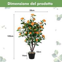 Pianta Finta da Interno da 102 cm, Albero di Camelia Artificiale con 37 Fiori Gialli, Vaso e Ciottoli di Pioggia, Pianta Finta per Soggiorno, Ufficio e Negozio