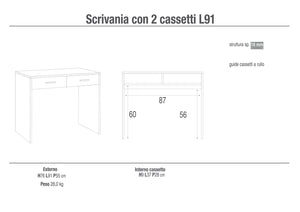 Scrivania da Ufficio 2 Cassetti 91x76x55 cm Olmo Chiaro