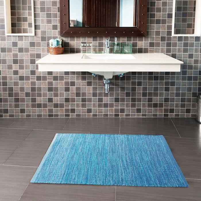 Tappeto Cucina Bagno Puro Cotone Assorbente Tessuto Intrecciato Blu 55x280 cm