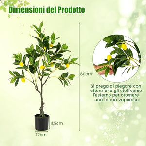 Albero di Limone Artificiale, Pianta di Limone Finto Alto 80/120/160 CM con Frutti di Limone, Vaso di Cemento, Pianta in Vaso con Fogliame, Manutenzione Gratuita (80 cm)