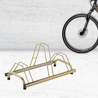 ANDRYS - Rastrelliera Porta Biciclette a Pavimento da Esterni e Interni 3 Posti, con Tappi in Pvc Neri, con Sistema di Posteggio Alto e Basso, Zincatura a Freddo, Colore Tropical Oro, 77 x 42 x 40 cm