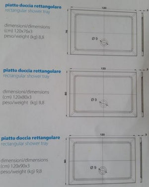 Piatto doccia flat in resina alto 3cm (rettangolare) - Misura: 90 x 120 x 3h