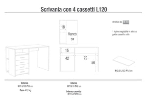 Scrivania da Ufficio 4 Cassetti 120x76x55 cm Olmo Chiaro