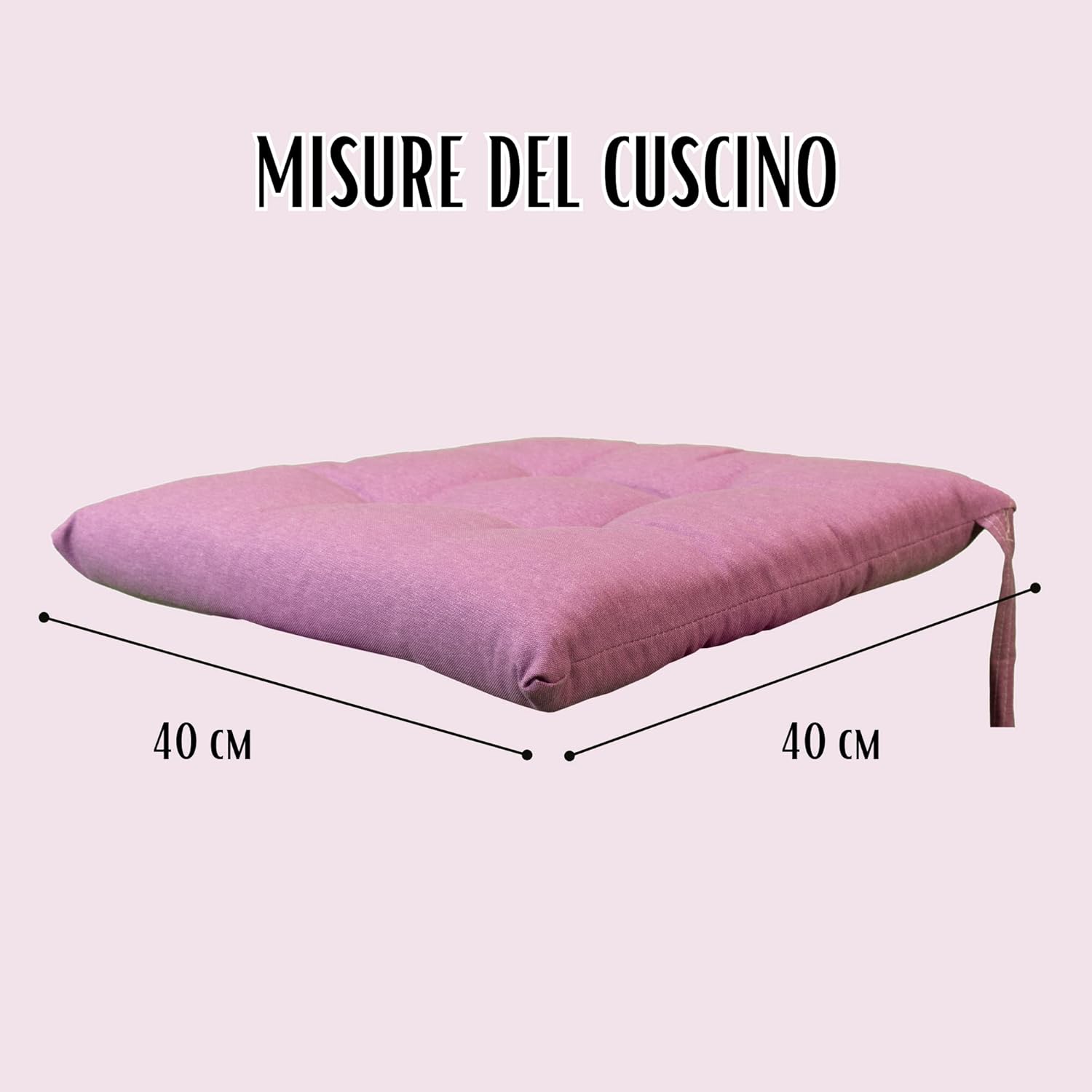 Cuscini Sedie Cucina Set Da 4, Tinta Unita Con Lacci, Coprisedie Morbidissimo Per Interno Ed Esterno 40x40 cm Lilla