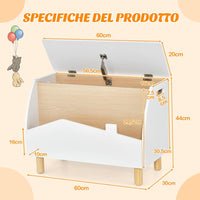 Scaffale dei Giocattoli per Bambini in Legno, Libreria per Bambini con Ripiano Espositivo e Contenitore con Coperchio Apribile, Ideale per Cameretta e Nido, 60 x 30 x 44 cm (Bianco)