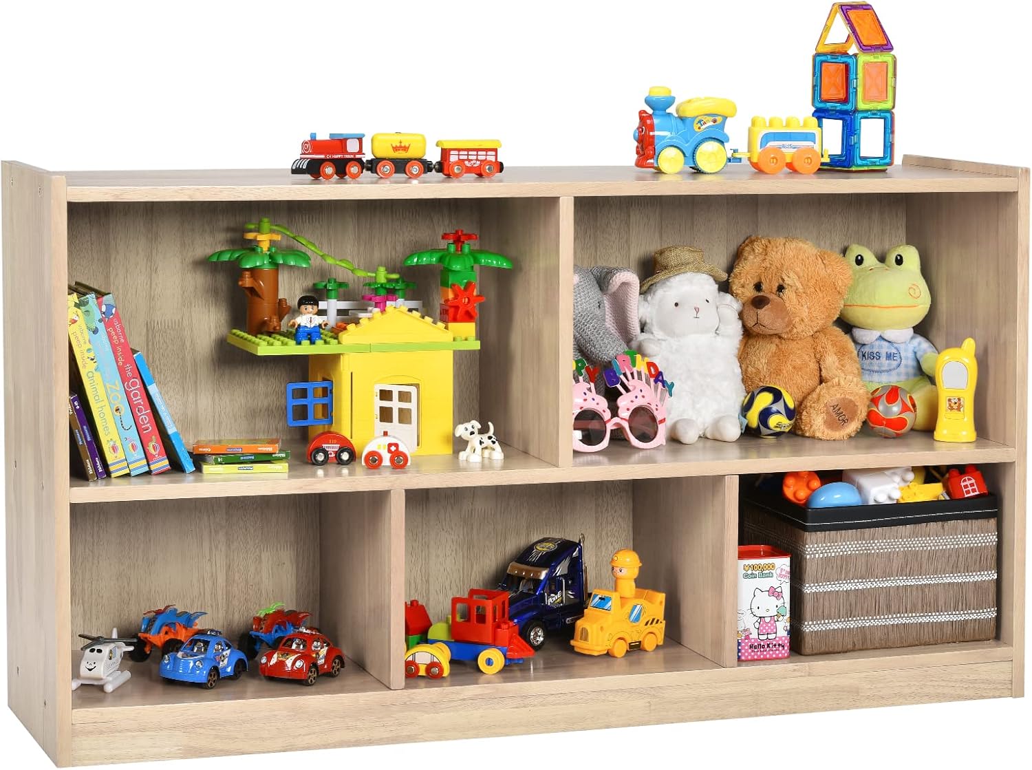 Libreria per Bambini e Organizer Giocattoli, Scaffale di Legno Con 5 Scompartimenti, Per Stanza dei Giochi Camera Dei Bambini Angolo di Lettura Classe Scuola Materna (Naturale)