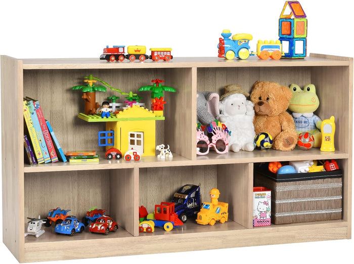 Libreria per Bambini e Organizer Giocattoli, Scaffale di Legno Con 5 Scompartimenti, Per Stanza dei Giochi Camera Dei Bambini Angolo di Lettura Classe Scuola Materna (Naturale)