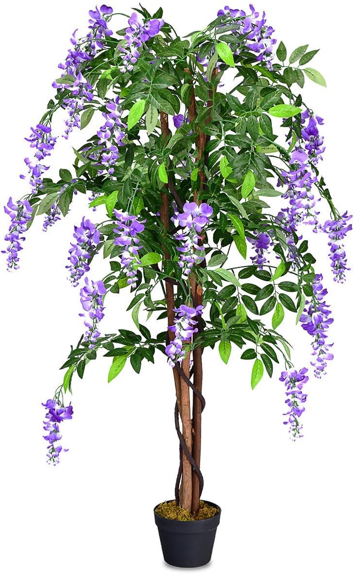 Albero Glicine Artificiale Fiori Pianta Decorativa in Vaso da Arredo Interno ed Esterno, Viola