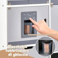 Cucina Giocattolo in Legno con Frigorifero, Set da Cucina per Bambini con Cappa Aspirante e Fornelli Realistici, Forno e Macchina del Giacchio, 3 Ganci e 3 Scomparti, per Bambini 3+ Anni