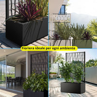 Fioriera con spalliera in plastica, separè grigliato piante rampicanti per esterno, terrazzo, giardino 80x36x140 h cm - Antracite