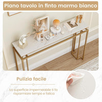 Tavolo Consolle Dorato, Tavolo Ingresso Moderno da 120 CM con Piano Effetto Marmo e Struttura Geometrica in Metallo, Consolle con Kit Antiribaltamento per Ingresso, Soggiorno e Corridoio