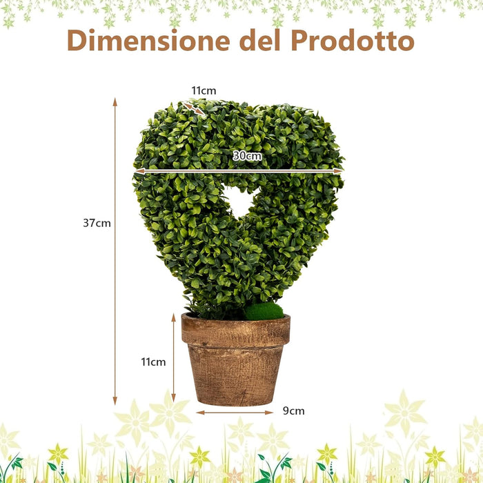 Set 4 Alberi Artificiali a Forma di Cuore in Vaso, Albero di Crittogame da Tavolo con Base in Cartone Biodegradabile, Piante Finte per Casa, Negozio e Ufficio, Verde