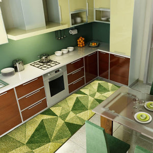 Tappeto Cucina Tessitura Piatta Effetto 3D Antiscivolo Corridoio Bagno Verde 50x40 cm