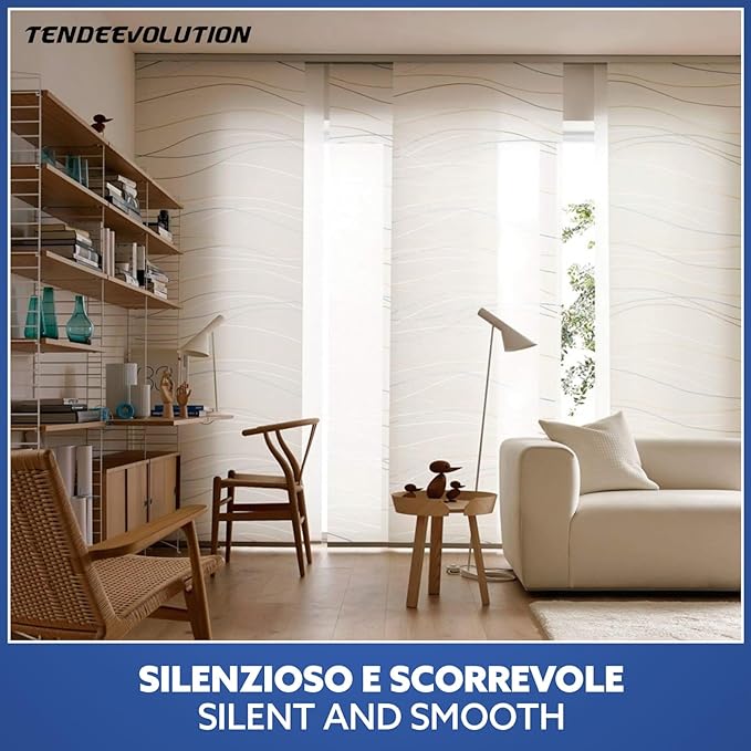 Bastone per Tende A Pannello a Corda Apertura a SX Binario a 4 vie con portapannelli da 70CM Attacco Soffitto Lung 270CM