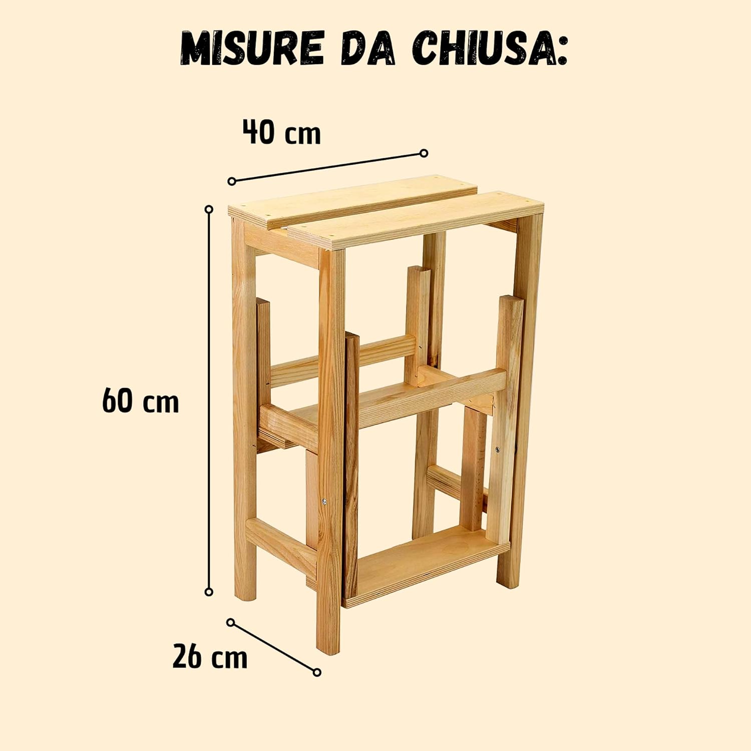 Scaletta 3 Gradini Legno Sgabello pieghevole legno Di Faggio Salvaspazio naturale Tomaino