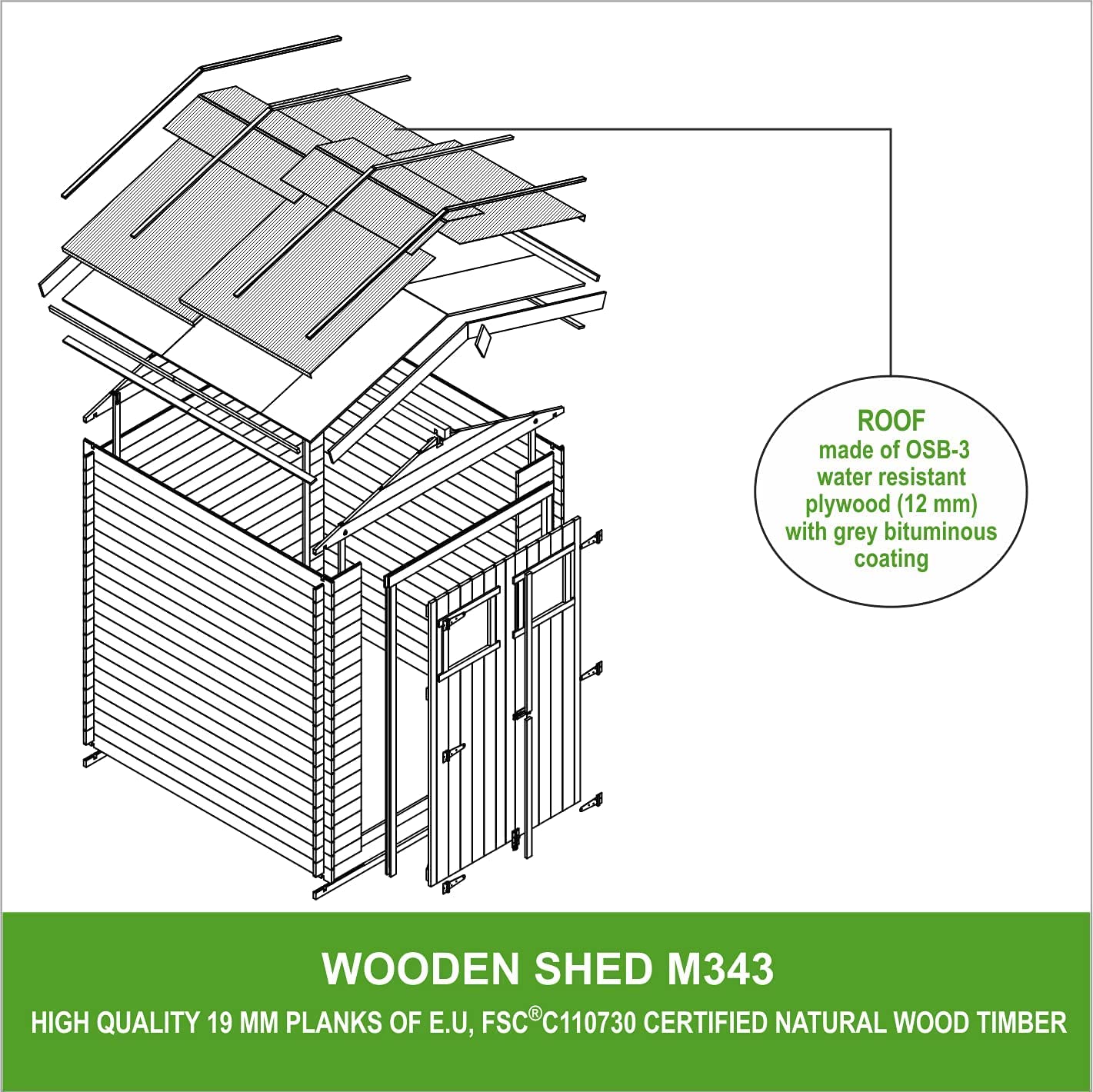 Casetta da Giardino in Legno per Esterni - L216xL206xA218 cm/ 3.53 m2 - TIMBELA M343F