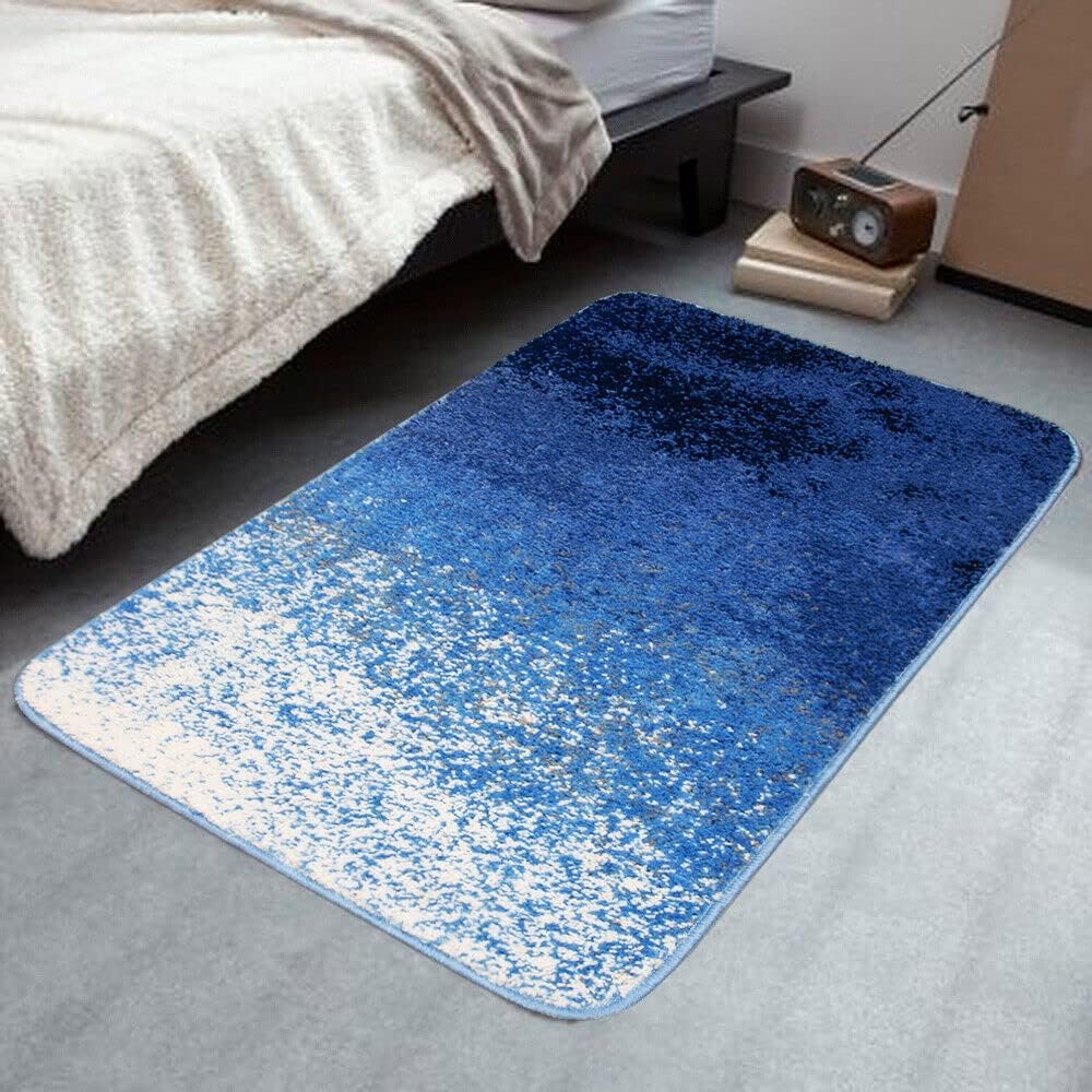 Tappeto Bagno Camera 60x120 cm Sfumato Moderno Morbido Antiscivolo Scendiletto Shaggy Blu