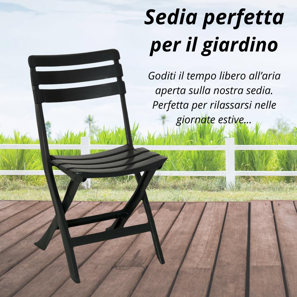 Sedia da giardino in plastica pieghevole, Pratik, Set da 4 pz sedie per esterno Tomaino - Antracite