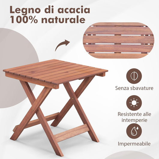 Tavolino Laterale da Giardino in Legno, Tavolino Pieghevole con Piano Traforato e Maniglia Sollevabile, Tavolino da Caffè per Interni ed Esterni con Manico per Casa, Piscina, Patio(Modello 2)