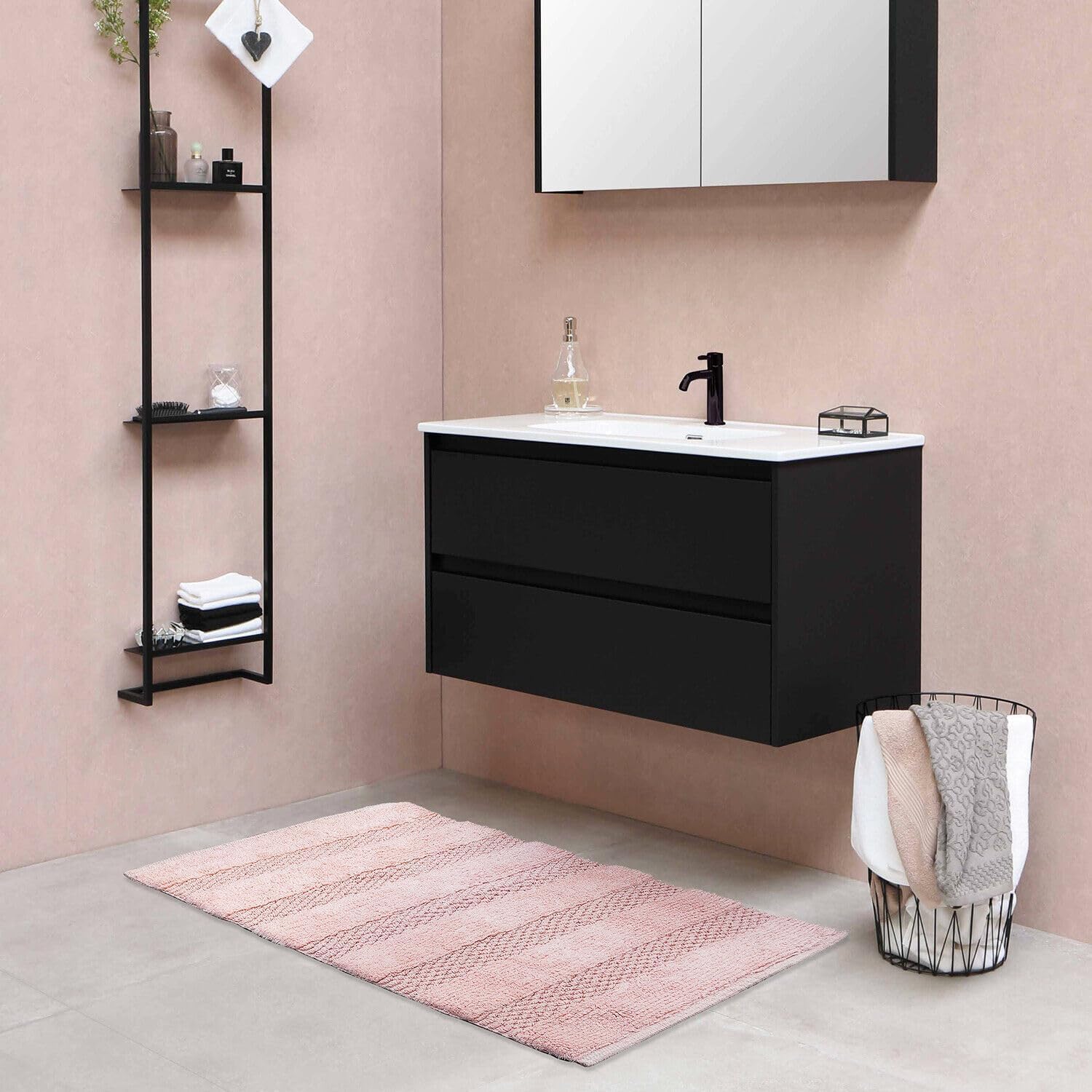 Tappeto Bagno Camera 60x120 Cm Morbido Puro Cotone Scendiletto Doccia Assorbente Antiscivolo Rosa