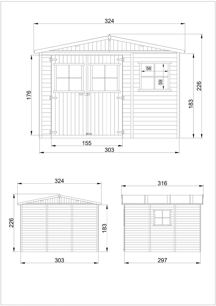 Casa da giardino in legno - 9 m² - TIMBELA M335+M335G