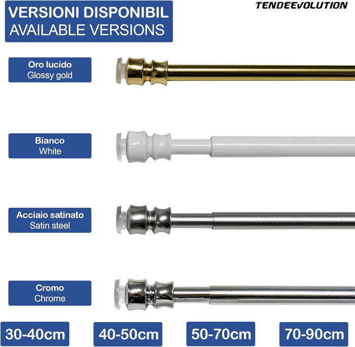 Astine a Molla in Ferro, Coppia Bastoncini Pressione Estensibili 50-70cm - Colore Cromo