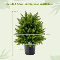 Pianta Finta 54 cm, Cedro Artificiale Resistente ai Raggi UV con Vaso Riempito di Cemento e Foglie Lussureggianti, Alberi Artificiali da Esterno e Interno