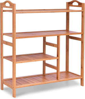 Portascarpe in Bambù con Maniglia, Scaffale per Scarpe in bambù con 4 Ripiani, Organizzatore Multifunzionale per Ingresso Soggiorno Bagno, 68,5 x 28 x 75 cm