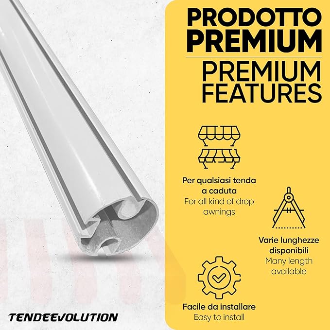 Profilo Terminale per Tenda da Sole a Caduta in Alluminio - Colore Marrone, Lunghezza 3 M - Completo di Tappi e Tasselli