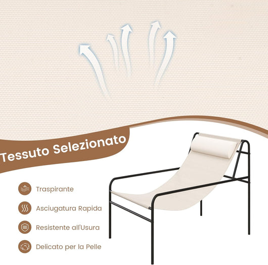 Sedia a Sdraio per Giardino, Sedia con Cuscino Poggiatesta Rimovibile, Telaio Metallico Robusto, Sedia Relax per Interni ed Esterni, CapacitÃ  di Carico 160 kg