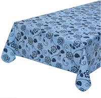 Tovaglia Antimacchia Cucina 135x180 cm Fiori Bordata Cotone Plastificato Copritavolo Blu