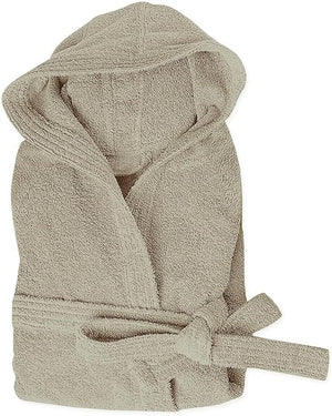 Accappatoio Spugna Cotone Taglia M Morbido Uomo Donna Cintura Tasche Cappuccio Beige