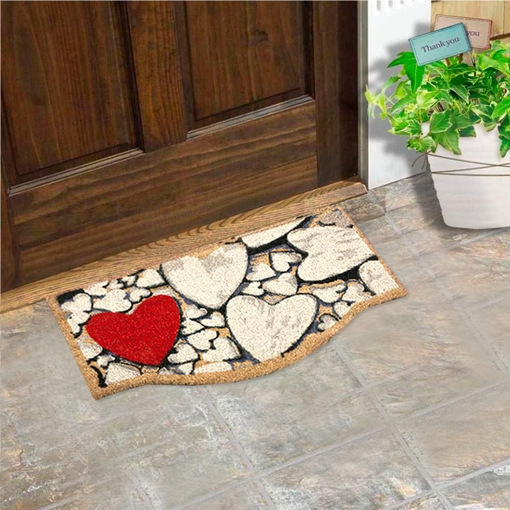 Zerbino Cocco 40x75 cm CUORE ROSSO Retro Gomma Antiscivolo Tappeto Moderno Porta Ingresso Entrata