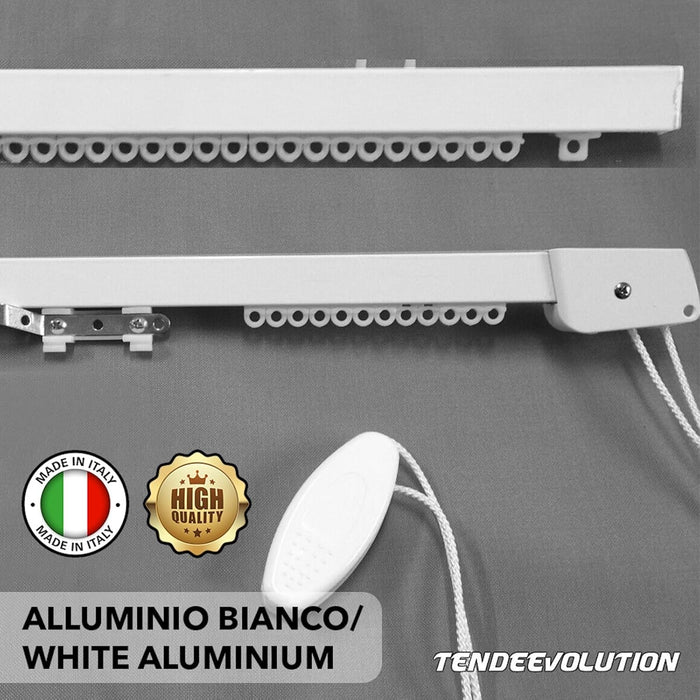 Binario Scorritenda Lineare in Alluminio Bianco da Soffitto Movimento a Strappo Bastone Tenda Retto e Robusto Lung 140cm