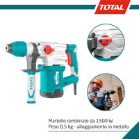 MARTELLO TASSELLATORE SDS-PLUS SCALPELLATORE TRAPANO 1500W TOTAL TH115326